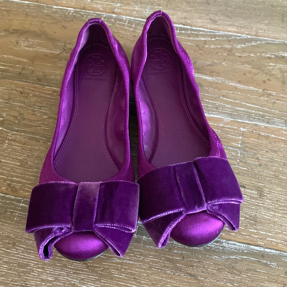 Tory Burch Purple Viola Satin Ballet Velvet Bow Flats